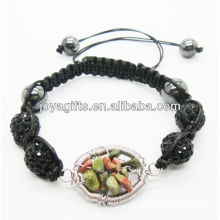 Fashion 10MM black Crystal balls woven bracelet with lucky tree